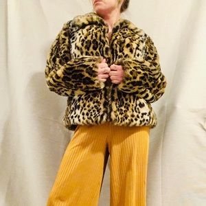 Leopard print faux fur jacket